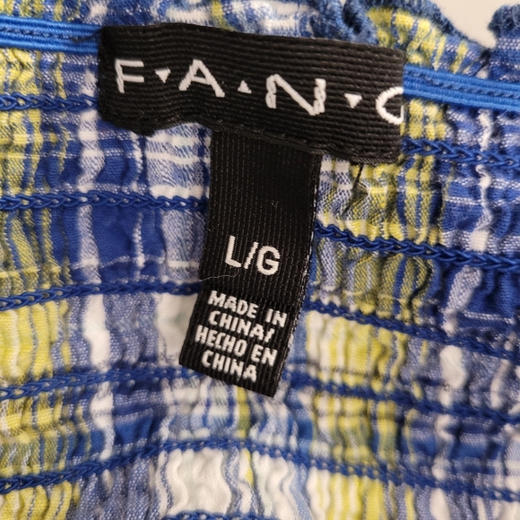 Blue and Yellow Plaid Vintage Tube Tank Top Sz Lg Front pockets - Picture 7 of 8